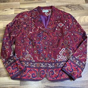COLDWATER CREEK Cropped Paisley Red Blazers‎ 3 Button Size Large